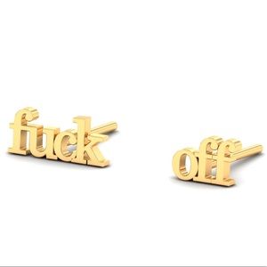 Unisex -Fuck Off Stud Earrings 10K Yellow Gold